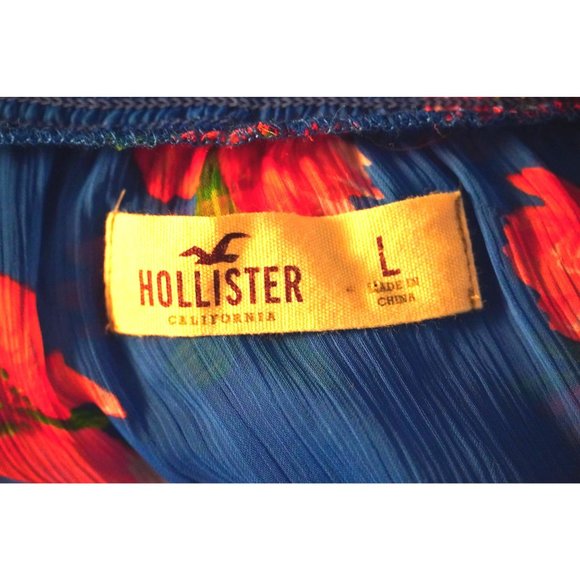 Hollister Sheer Floral Blouse, See Through Top, Button Up, Size Large, Blue with - Picture 10 of 11